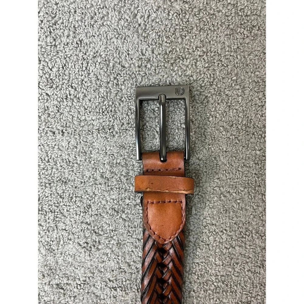 Club Room Mens Brown Woven Braided Leather Belt Gunmetal Buckle Size XL 49 Inch
